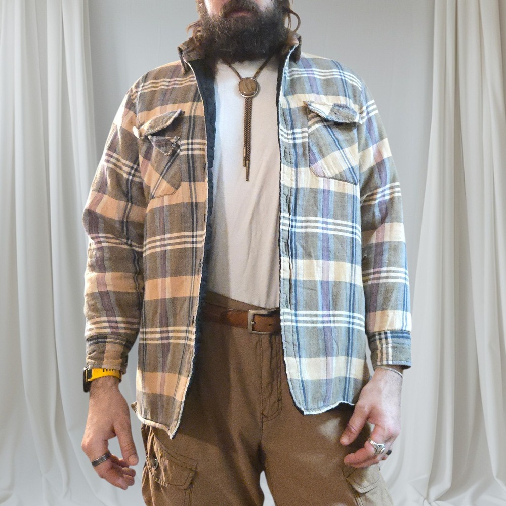 VTG Thrashed Sports Afield Men M. XL FIT Quilted Flannel Shirt Jacket Distressed
